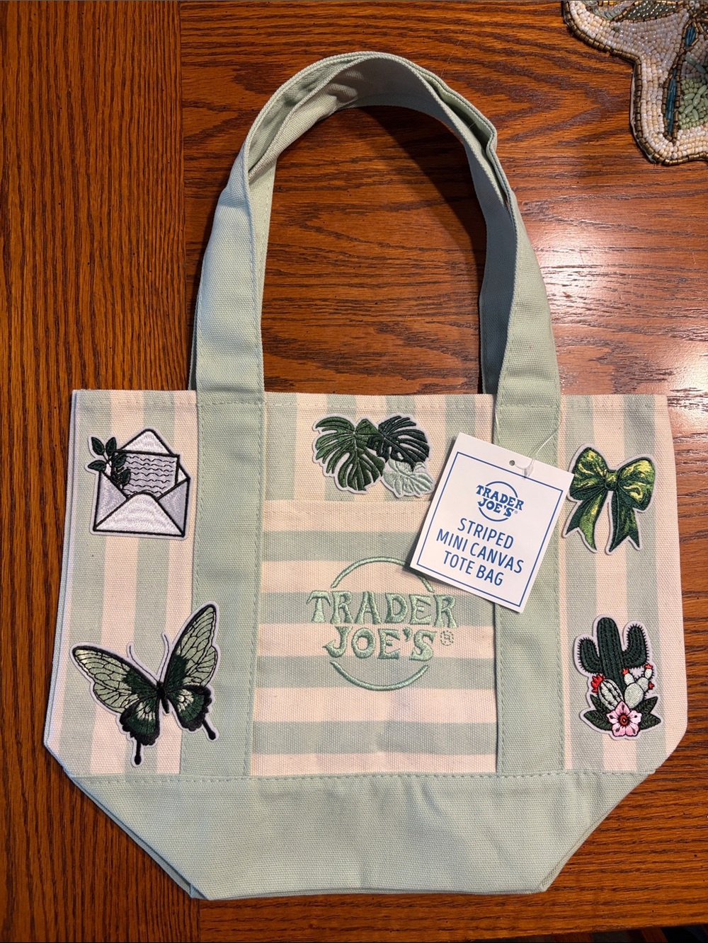 Mint Green Embellished Trader Joe’s Canvas Mini Tote
